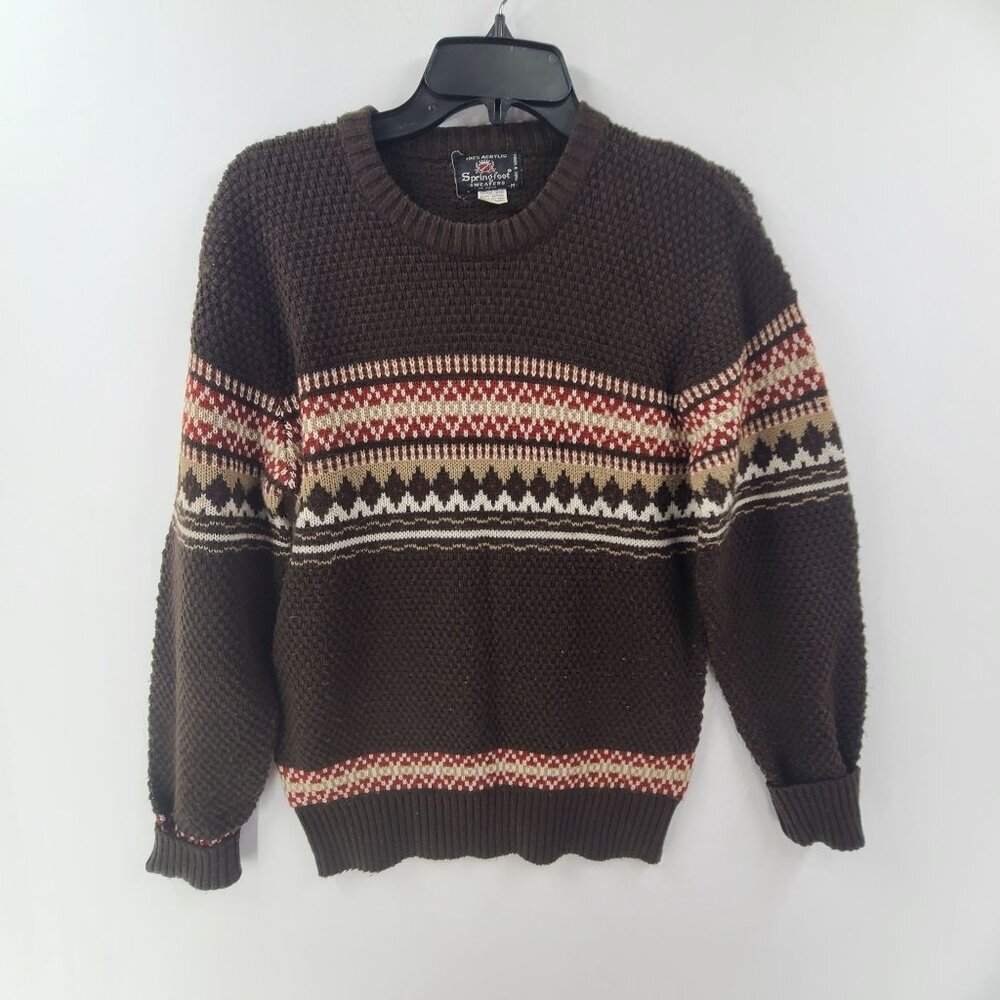 Vintage Springfoot Sweater Knit Acrylic Pullover  Crewneck Brown Men's Size M